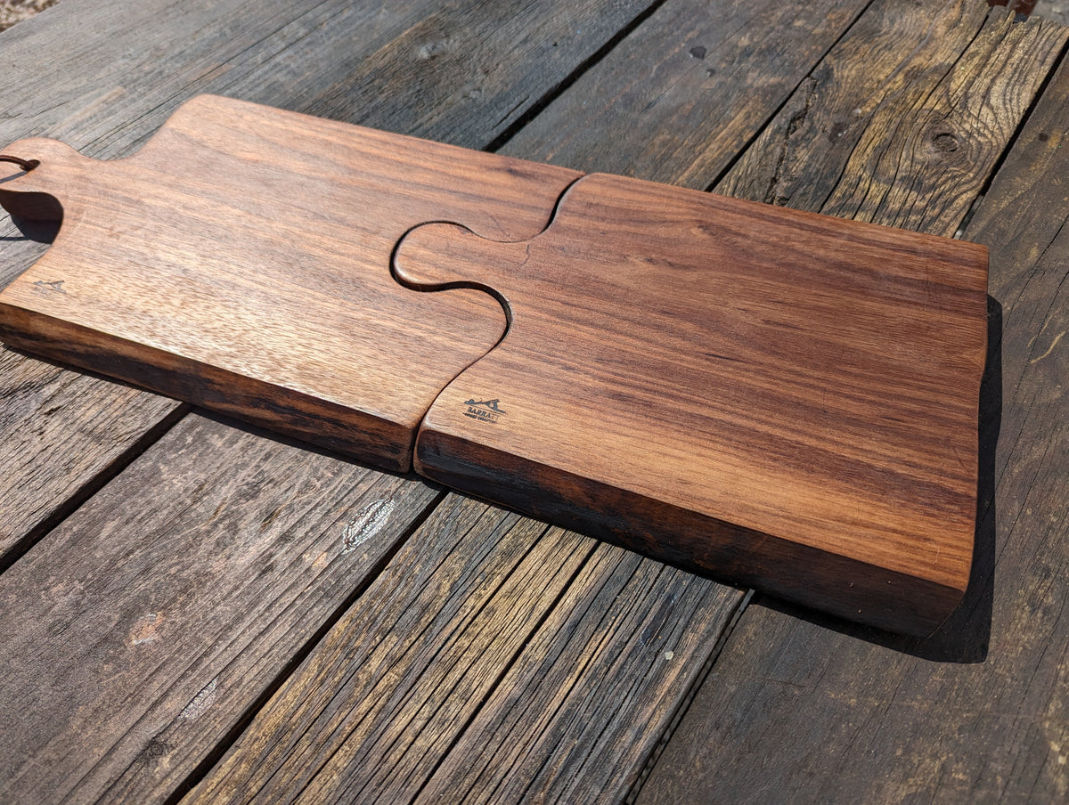 Hanging Jigsaw Walnut serving boards Barratt Boards Cornish