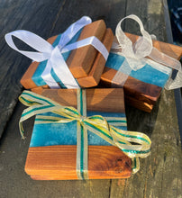 Load image into Gallery viewer, Set of two Blue epoxy and wood Coasters