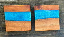 Load image into Gallery viewer, Set of two Blue epoxy and wood Coasters