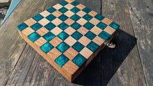 Load image into Gallery viewer, Walnut and teal resin chess board