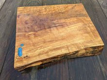 Load image into Gallery viewer, Beech kitchen board with Blue Epoxy detail. Measures 40cm by 33cm