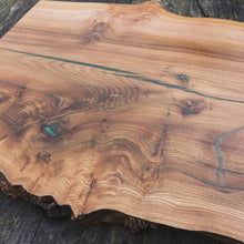 Load image into Gallery viewer, Extra large Wych Elm Chefs board with green highlights
