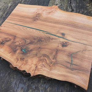 Extra large Wych Elm Chefs board with green highlights