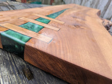 Load image into Gallery viewer, Laddered Elm chefs board with Walnut inserts
