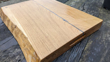 Load image into Gallery viewer, Oak chopping board with dark blue stripe
