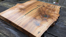 Load image into Gallery viewer, Extra large Wych Elm Chefs board with green highlights
