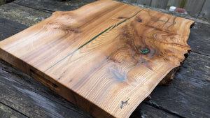 Extra large Wych Elm Chefs board with green highlights