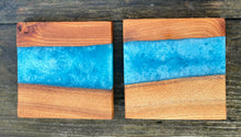 Load image into Gallery viewer, Set of two Blue epoxy and wood Coasters
