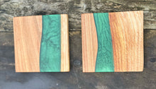 Load image into Gallery viewer, Set of two Green epoxy and wood Coasters
