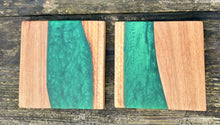 Load image into Gallery viewer, Set of two Green epoxy and wood Coasters
