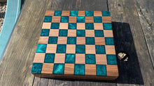 Load image into Gallery viewer, Walnut and teal resin chess board

