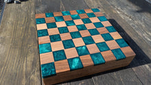 Load image into Gallery viewer, Walnut and teal resin chess board
