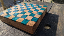 Load image into Gallery viewer, Walnut and teal resin chess board

