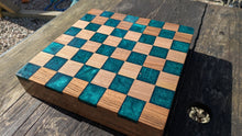 Load image into Gallery viewer, Walnut and teal resin chess board
