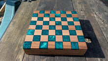 Load image into Gallery viewer, Walnut and teal resin chess board
