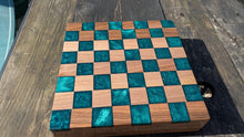 Load image into Gallery viewer, Walnut and teal resin chess board
