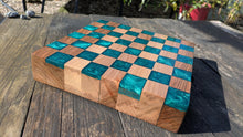 Load image into Gallery viewer, Walnut and teal resin chess board
