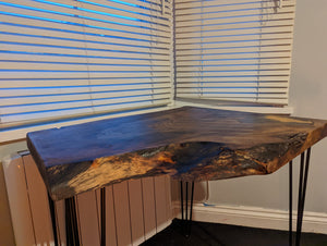 Cornish Walnut and gold black epoxy resin side table